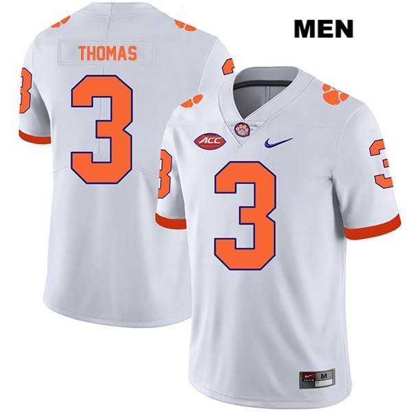 Men's Clemson Tigers #3 Xavier Thomas Stitched White Legend Authentic Nike NCAA College Football Jersey COJ2846WB